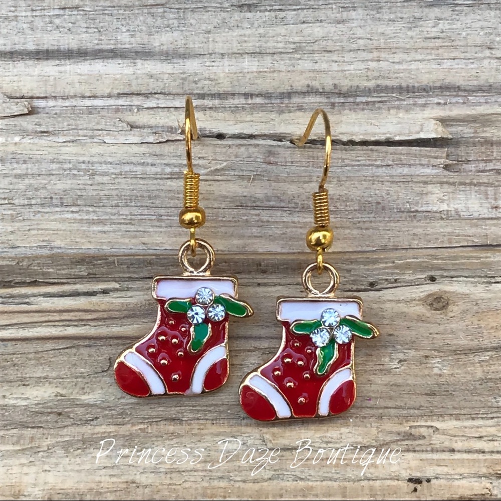 Gold‎ Holiday Stocking Dangle Earrings